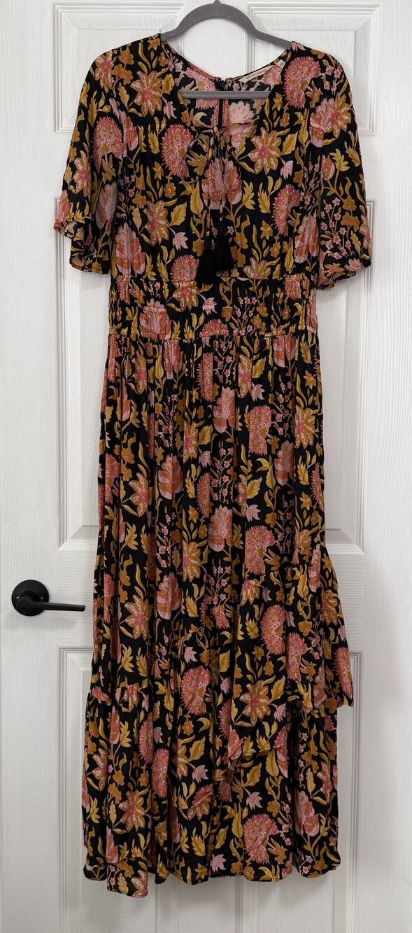 Soft Surrounding Women's Floral Tiered Tassel Tie Maxi Dress Size 8